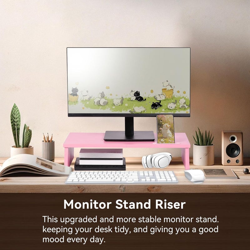 Qupui 21" Monitor Stand Riser with Phone Holder, Monitor Stand for Desk, Computer Monitor Stand, Desk Shelf for Top of Desk, Desktop Organizer for Laptop, Printer, TV - Image 3
